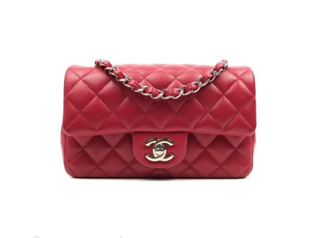 Chanel Quilted Mini Rectangular Flap Cherry Red Caviar Silver Hardware 18B For Discount