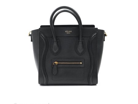 Celine Nano Luggage in Black Calfskin Antique Gold Hardware Sale