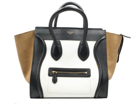 Celine Mini Luggage Bag Black White Brown Calfskin For Discount