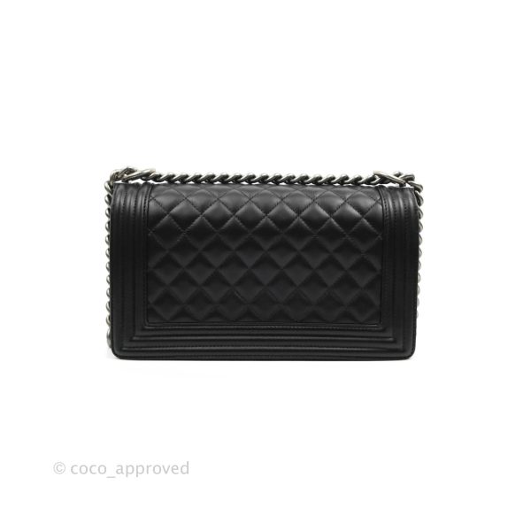 Chanel Quilted Medium Boy Black Lambskin Ruthenium Hardware For Discount