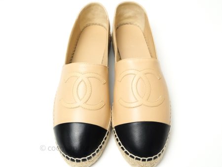 Chanel Espadrille Black Beige Leather Size 39 Supply