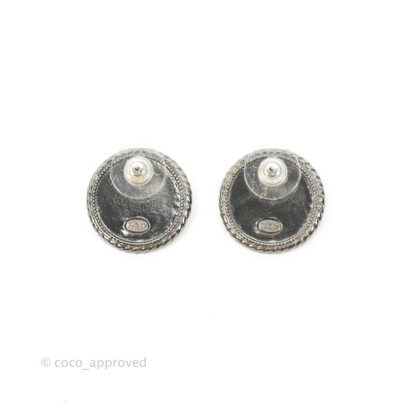 Chanel CC Crystal Black Resin Round Earrings Gun Metal 16S Online