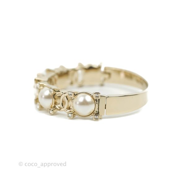 Chanel CC Crystal Pearl Bracelet Gold Tone 21A Online Hot Sale