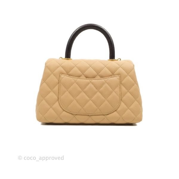 Chanel Small Coco Handle Quilted Beige Caviar Gold Hardware Lizard Embossed Handle Online