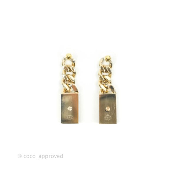 Chanel Chain CC Crystal Plate Drop Earrings Gold Tone 21C Online now