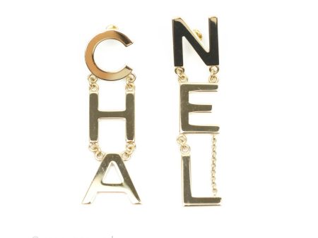 Chanel Letter Cha-Nel Logo Drop Earrings Gold Tone 20V Hot on Sale