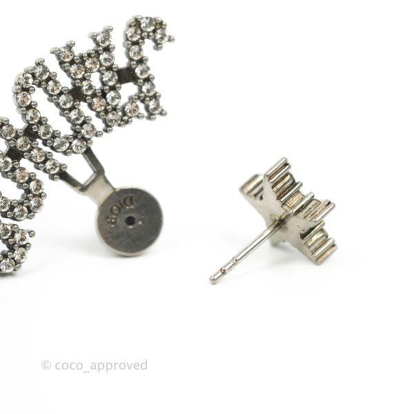 Dior J ADIOR Earrings Antique Silver-Finish Metal with White Crystals Fashion