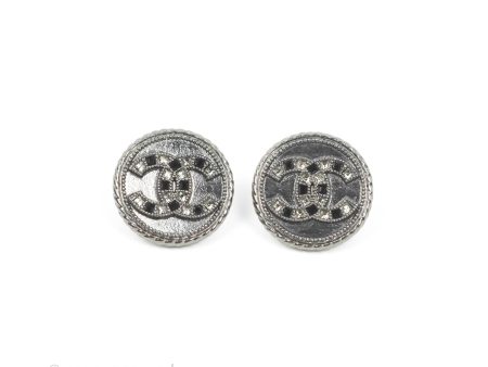 Chanel CC Crystal Black Resin Round Earrings Gun Metal 16S Online