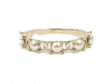 Chanel CC Crystal Pearl Bracelet Gold Tone 21A Online Hot Sale