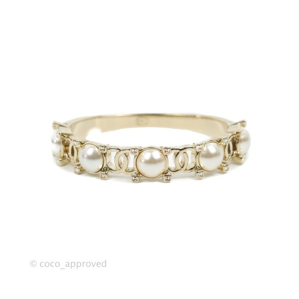 Chanel CC Crystal Pearl Bracelet Gold Tone 21A Online Hot Sale