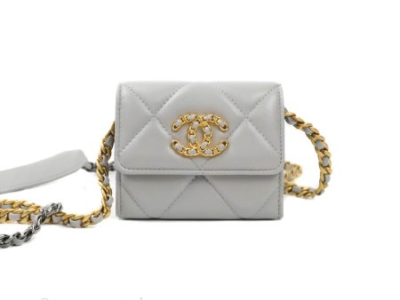 Chanel 19 Card Holder With Chain Grey Mixed Hardware Cheap