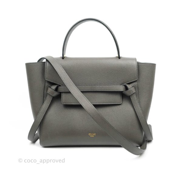 Celine Micro Belt Bag Grey Grained Calfskin Gold Hardware For Cheap