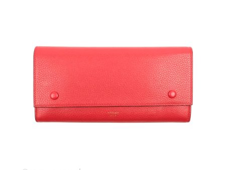 Celine Large Multifunction Flap Wallet Red Grained Leather Online Hot Sale