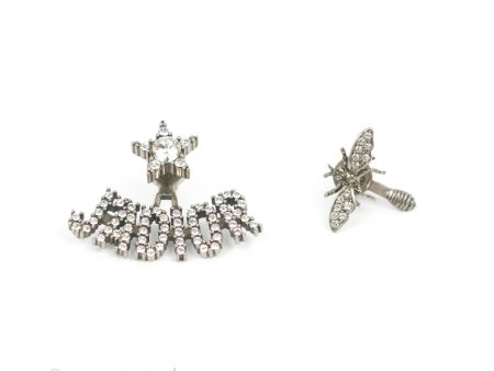 Dior J ADIOR Earrings Antique Silver-Finish Metal with White Crystals Fashion