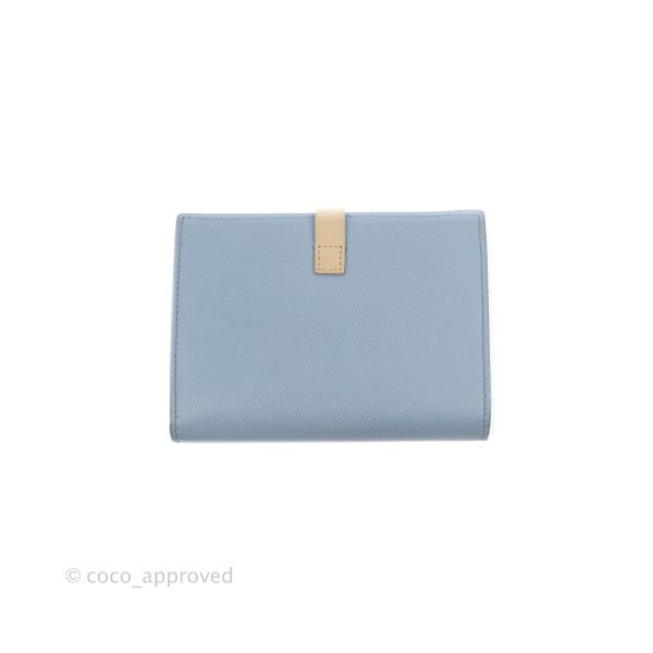 Celine Strap Medium Wallet Grained Leather Blue Taupe Discount