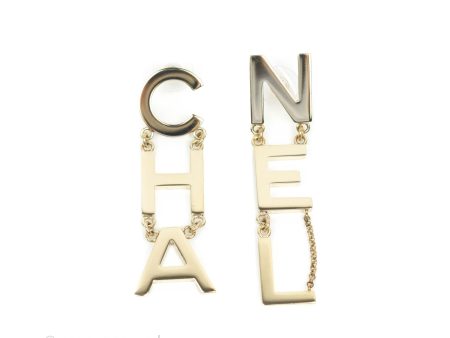 Chanel Letter Cha-Nel Logo Drop Earrings Gold Tone 19S Sale