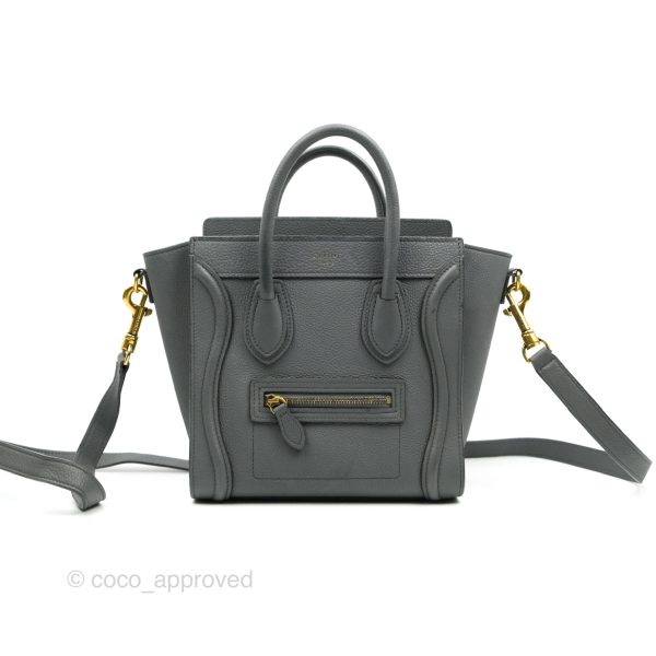 Celine Nano Luggage Grey Grained Calfskin Gold Hardware Discount