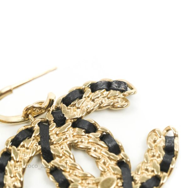 Chanel Crystal CC Braided Black Leather Drop Earrings Gold Hardware 20C Online Hot Sale