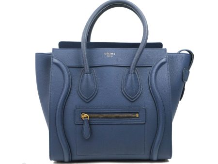 Celine Micro Luggage Handbag Navy Grained Calfskin Gold Hardware Sale