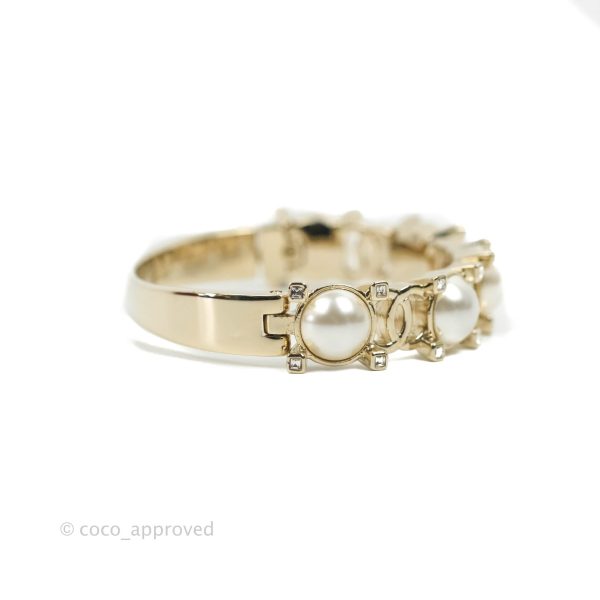 Chanel CC Crystal Pearl Bracelet Gold Tone 21A Online Hot Sale