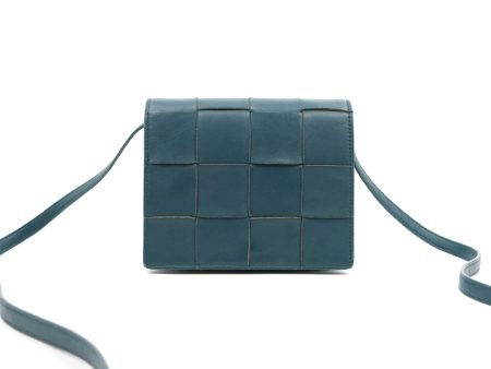 Bottega Veneta Maxi Intrecciato Mini Cassette Crossbody Bag Petrol Blue Lambskin Online