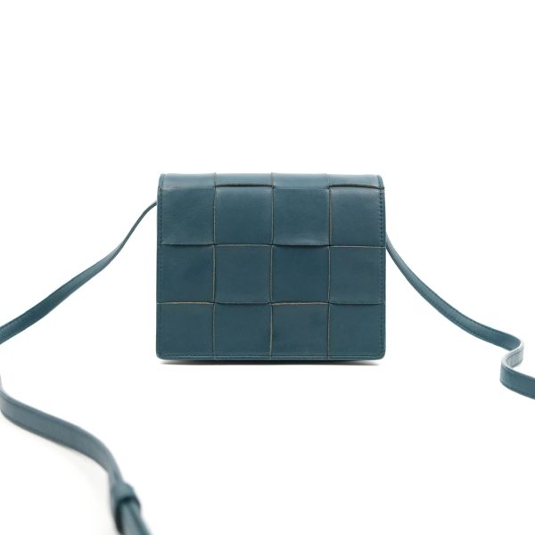 Bottega Veneta Maxi Intrecciato Mini Cassette Crossbody Bag Petrol Blue Lambskin Online