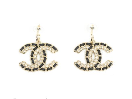 Chanel Crystal CC Braided Black Leather Drop Earrings Gold Hardware 20C Online Hot Sale