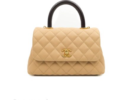 Chanel Small Coco Handle Quilted Beige Caviar Gold Hardware Lizard Embossed Handle Online