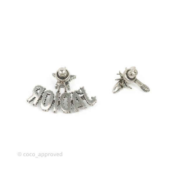 Dior J ADIOR Earrings Antique Silver-Finish Metal with White Crystals Fashion