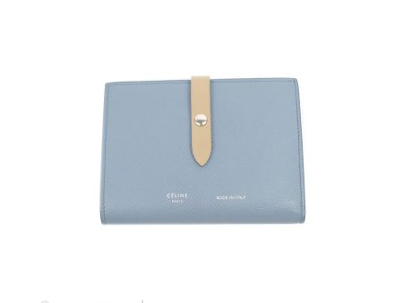 Celine Strap Medium Wallet Grained Leather Blue Taupe Discount