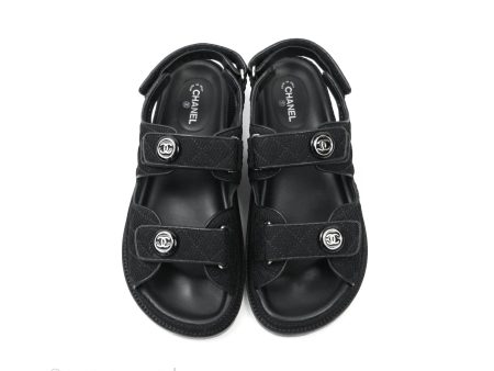 Chanel CC Black Fabric Slide Strap Flat Dad Sandals 21C Hot on Sale