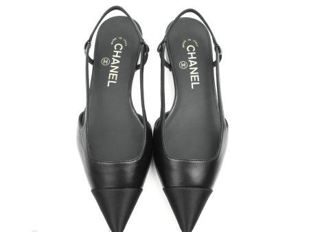 Chanel Slingback Pointed Black Flats Size 36.5 For Sale