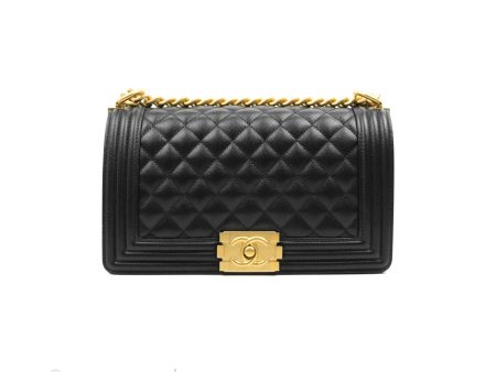 Chanel Quilted Medium Boy Black Caviar Aged Gold Hardware Discount