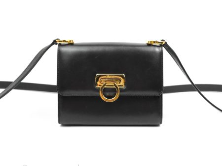 Salvatore Ferragamo Vintage Gancini Mini Crossbody bag Black Calfskin Gold Hardware Fashion