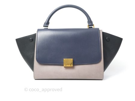 Celine Sleek Calfskin Small Tri-Color Trapeze Dark Blue Discount