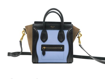 Celine Tri Color Blue Khaki Black Nano Luggage Tote Online Sale