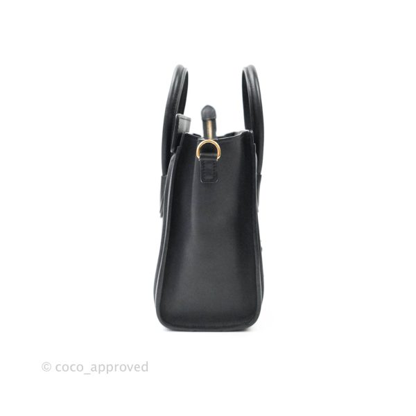 Celine Nano Luggage in Black Calfskin Antique Gold Hardware Sale