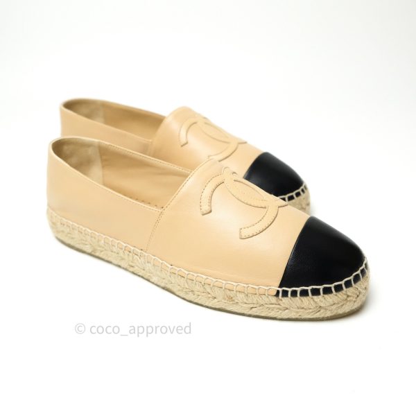 Chanel Espadrille Black Beige Leather Size 39 Supply