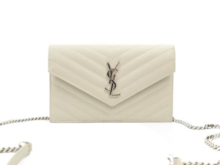 Saint Laurent Wallet on Chain White Grained Leather Silver Hardware Fashion