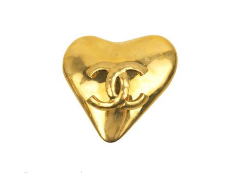 Chanel Vintage CC Heart Shape Brooch Gold Tone Discount