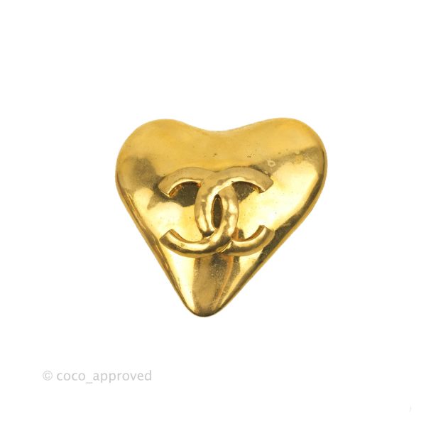 Chanel Vintage CC Heart Shape Brooch Gold Tone Discount