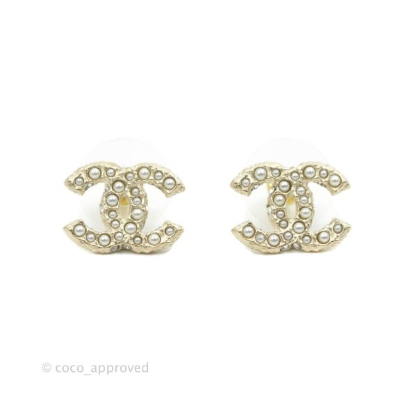 Chanel CC Pearl Earrings Gold Tone 21V Online Hot Sale