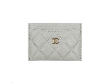 Chanel Classic Flat Card Holder Grey Caviar Gold Hardware 21A For Sale