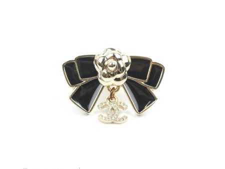 Chanel Camellia Bow Black Pin Brooch 21C Hot on Sale