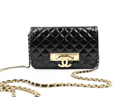 Chanel Golden Class Wallet On Chain WOC Black Patent Gold Hardware For Discount