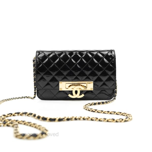 Chanel Golden Class Wallet On Chain WOC Black Patent Gold Hardware For Discount