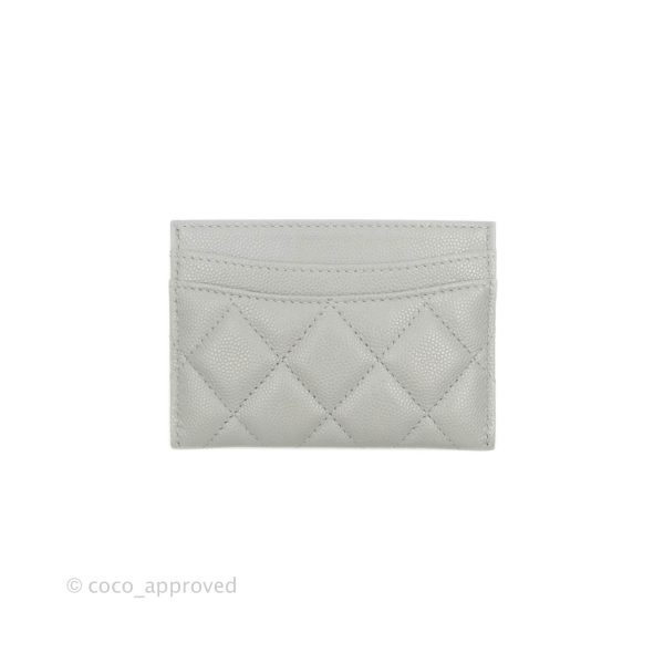 Chanel Classic Flat Card Holder Grey Caviar Gold Hardware 21A For Sale