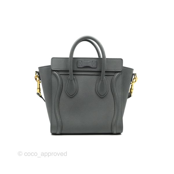 Celine Nano Luggage Grey Grained Calfskin Gold Hardware Discount