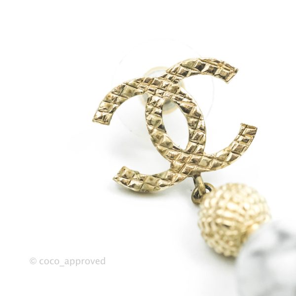 Chanel CC Drop Marble Earrings Gold Tone 16A Cheap