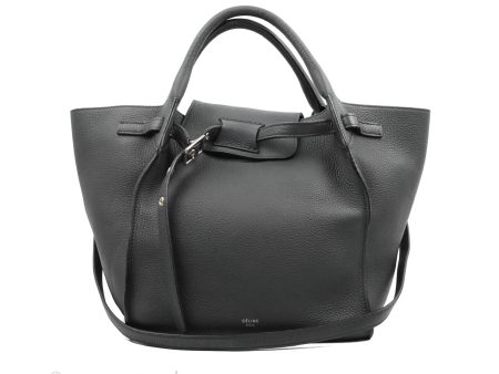 Celine Small Big Bag Black Supple Grained Leather Silver Hardware Dark Grey Fashion